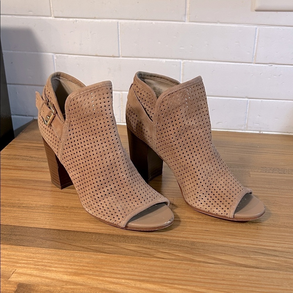 Sam Edelman Easton Tan Leather Suede Peep-Toe Ankle Booties Size 8 M